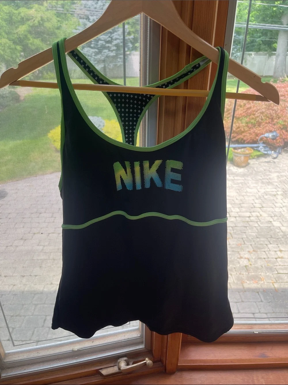 Nike Women’s Black Swim Tank with Lime and Teal Logo